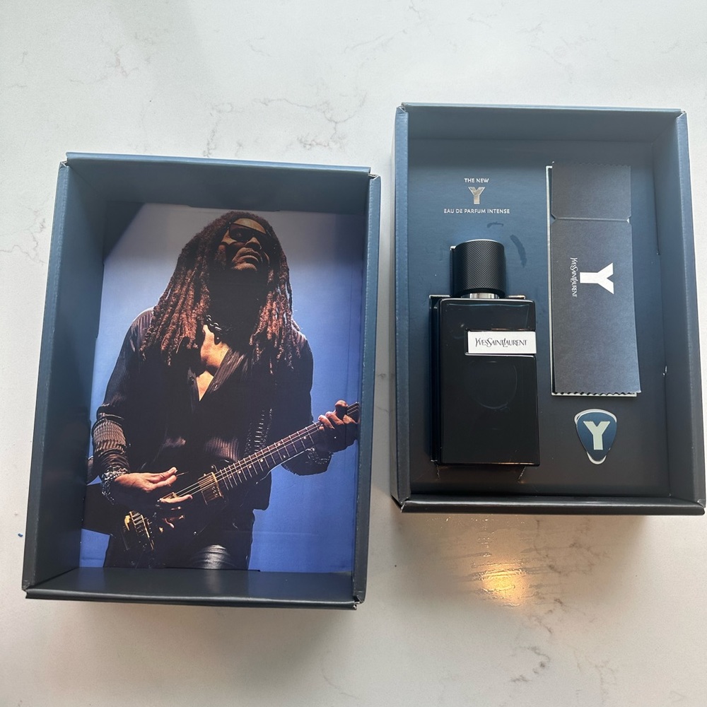 YSL Y COLOGNE 3.3 Oz  limited addition with guitar pic and Lenny kravitz photo